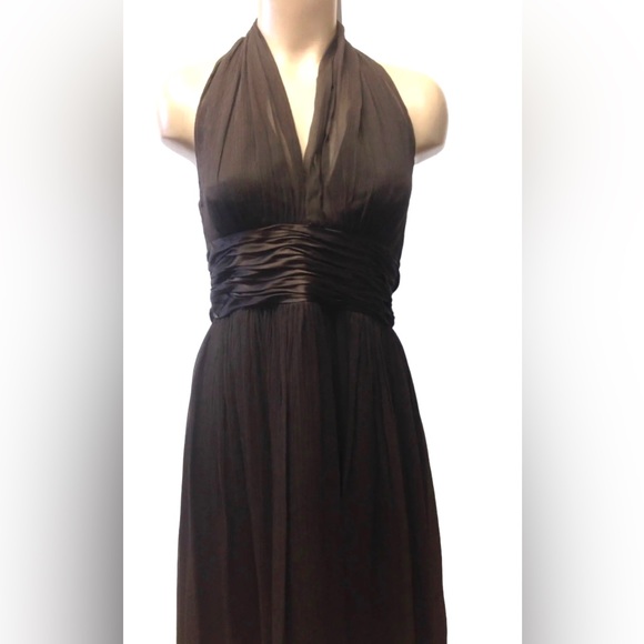 Maggy London Brown Cocktail Party Dress 8 Silk Chiffon Halter Top Empire Waist - Picture 2 of 8